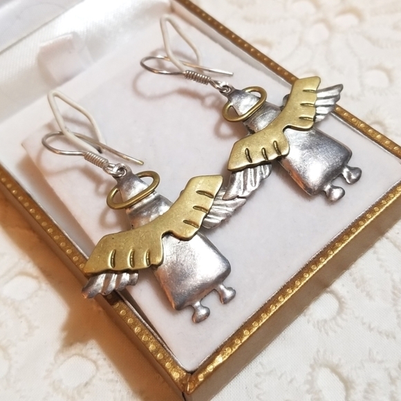 VINTAGE Long Sterling Angel Earrings - Picture 2 of 4